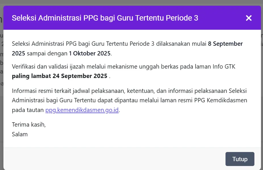 Seleksi Administrasi PPG Guru Tertentu Periode 3 Tahun 2025 – Info Terbaru & Panduan Lengkap